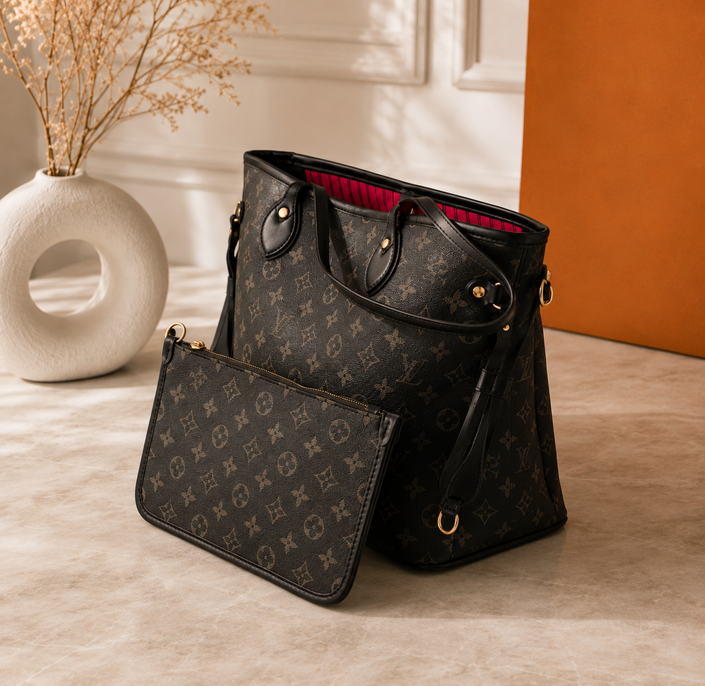 Monogram Carryall Tote Bag | Luxury Inspired Shoulder Bag | Large Everyday Tote | Classic Pattern Handbag | Women’s Travel Purse
