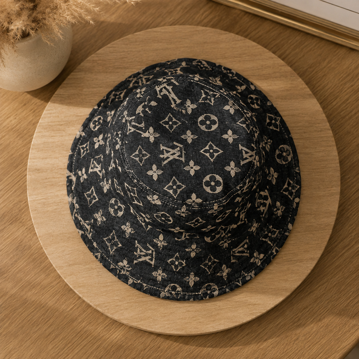 Denim Monogram Bucket Hat | Luxury Inspired Sun Hat | Blue Pattern Bucket Hat | Unisex Streetwear Hat | Trendy Fashion Accessory