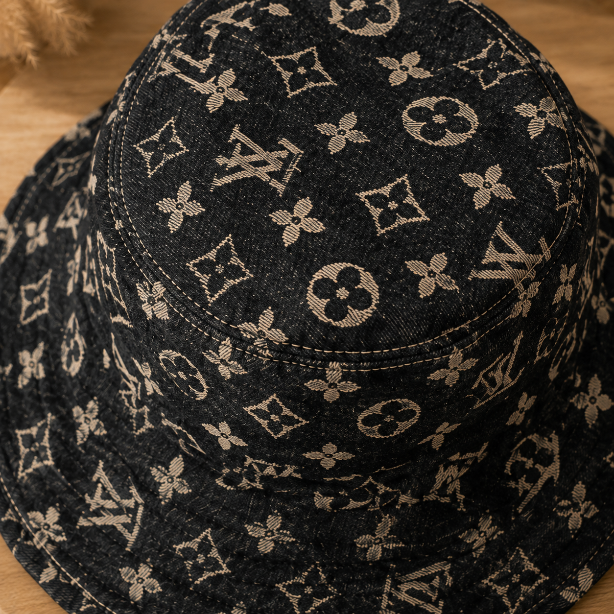 Denim Monogram Bucket Hat | Luxury Inspired Sun Hat | Blue Pattern Bucket Hat | Unisex Streetwear Hat | Trendy Fashion Accessory