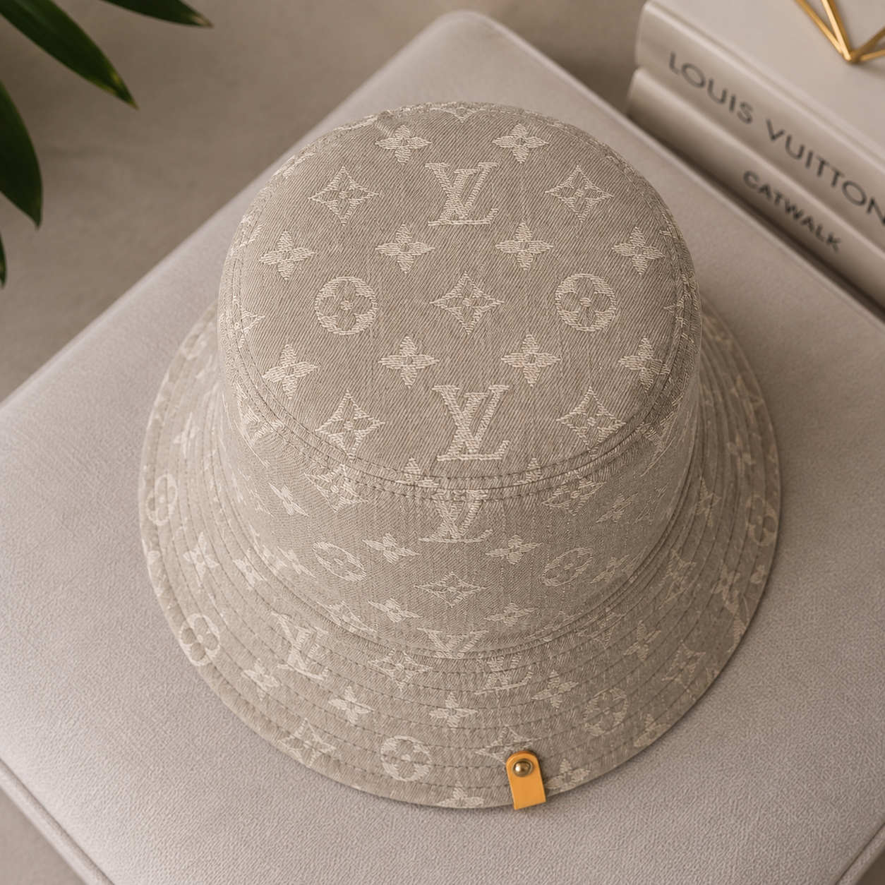 Light Gray Monogram Bucket Hat | Luxury Inspired Fashion Hat | Unisex Patterned Sun Hat | Trendy Streetwear Hat | Everyday Accessory