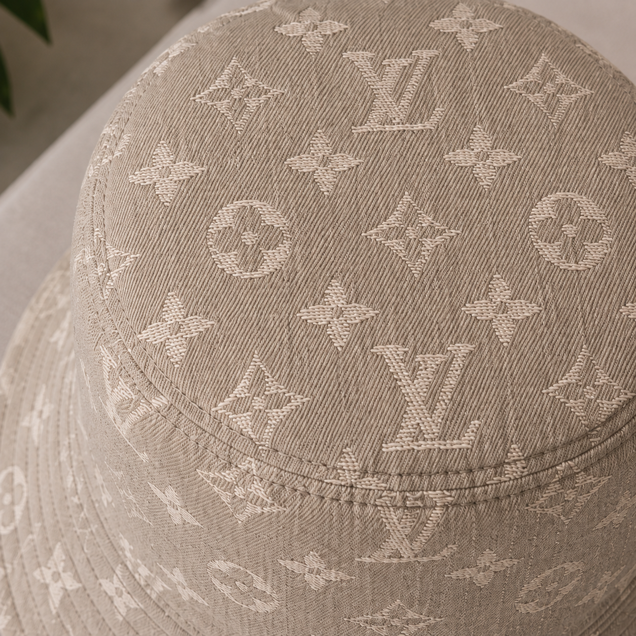 Light Gray Monogram Bucket Hat | Luxury Inspired Fashion Hat | Unisex Patterned Sun Hat | Trendy Streetwear Hat | Everyday Accessory