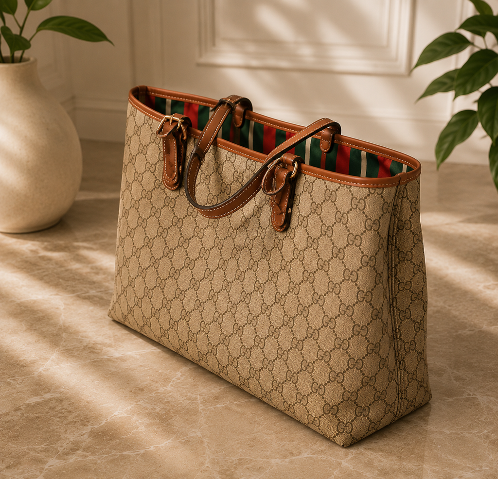 Signature Monogram Tote Bag | Luxury Inspired Shoulder Bag | Large Everyday Carryall Tote | Classic Pattern Handbag | Women’s Travel Purse