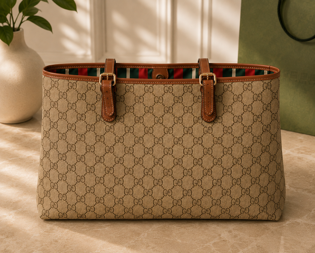 Signature Monogram Tote Bag | Luxury Inspired Shoulder Bag | Large Everyday Carryall Tote | Classic Pattern Handbag | Women’s Travel Purse