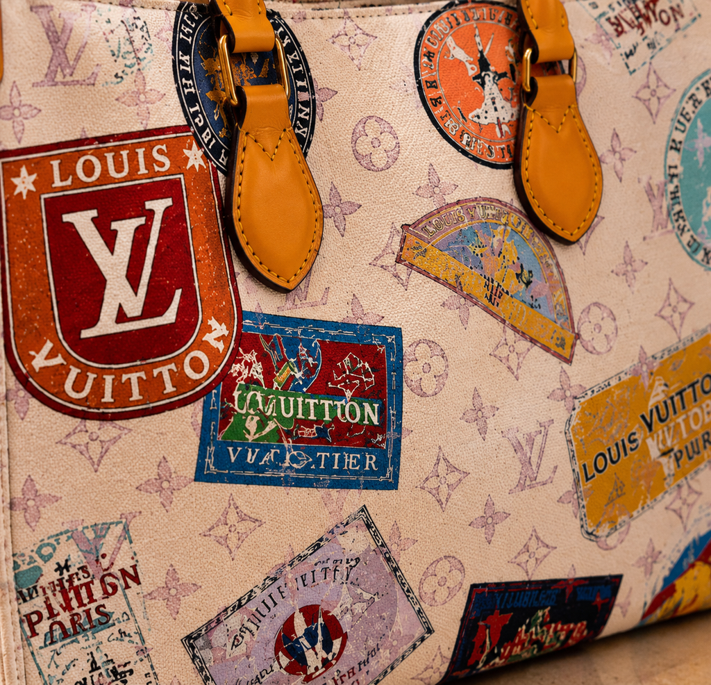 Stamp Print Travel Tote Bag | Luxury Inspired Carryall | Large Pattern Shoulder Bag | Everyday Weekender Tote | Women’s Travel Handbag