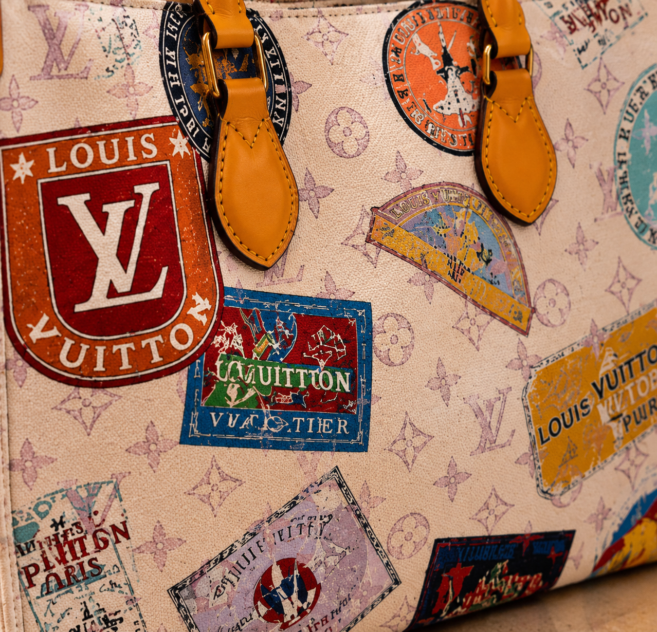Stamp Print Travel Tote Bag | Luxury Inspired Carryall | Large Pattern Shoulder Bag | Everyday Weekender Tote | Women’s Travel Handbag