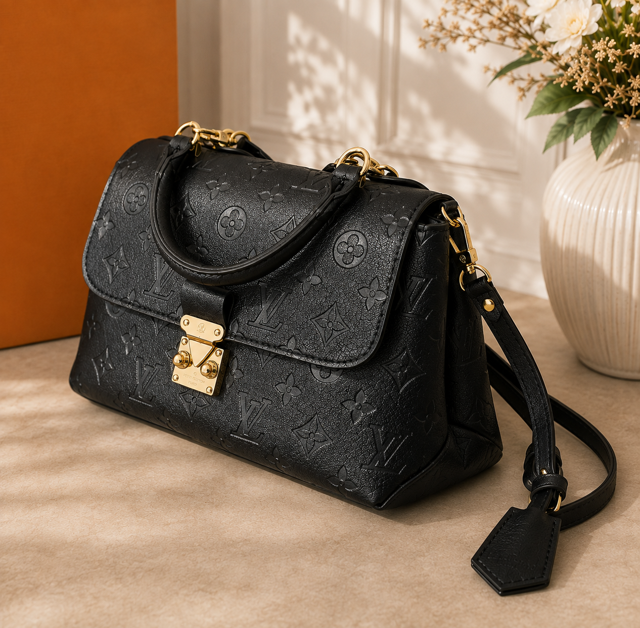 Monogram Crossbody Bag | Luxury Inspired Satchel | Brown Pattern Shoulder Purse | Structured Flap Handbag | Women’s Everyday Bag