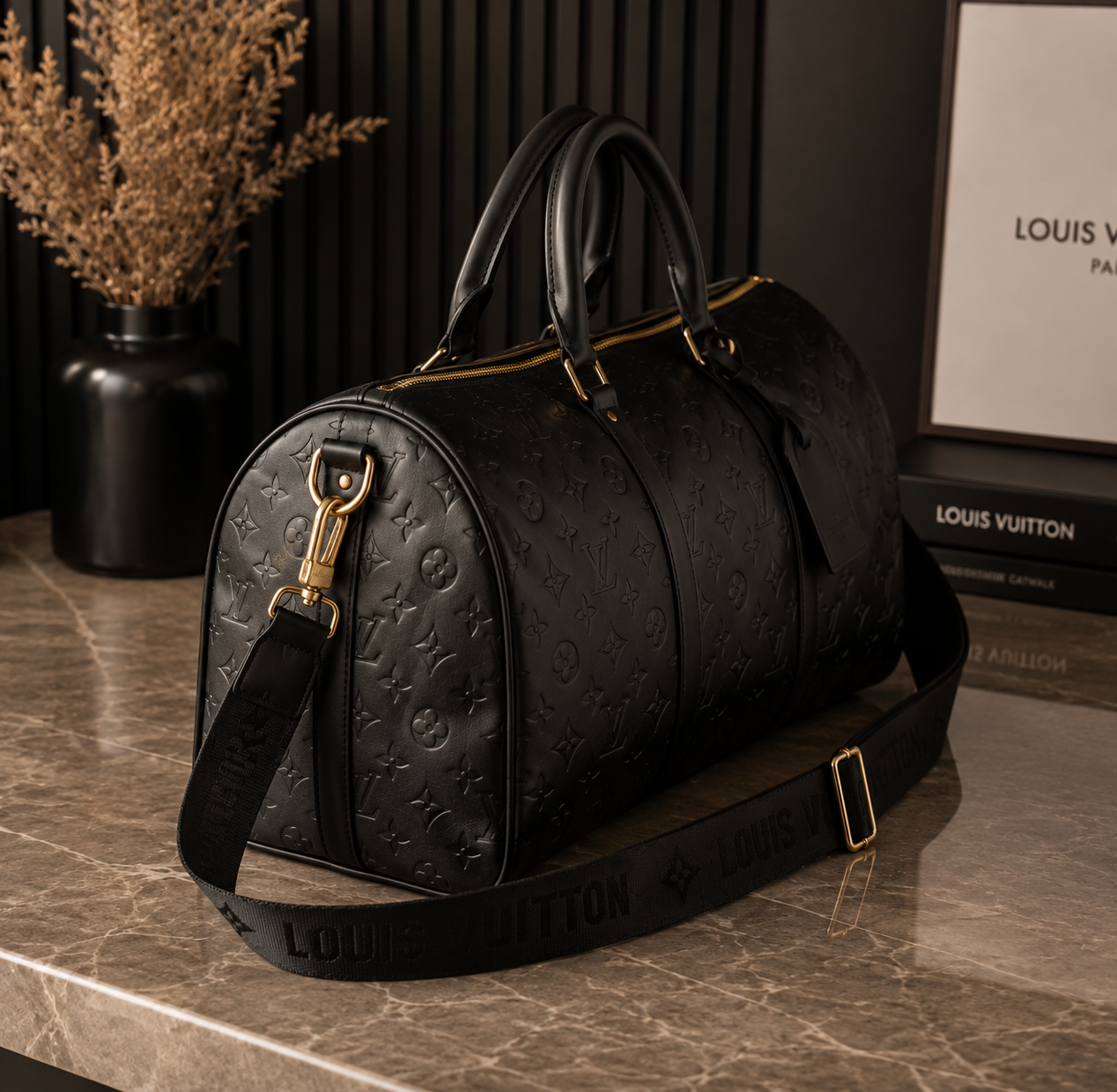Monogram Shadow Duffle Bag | Black Embossed Travel Weekender | Luxury-Inspired Carry-On Bag | Overnight & Gym Duffle