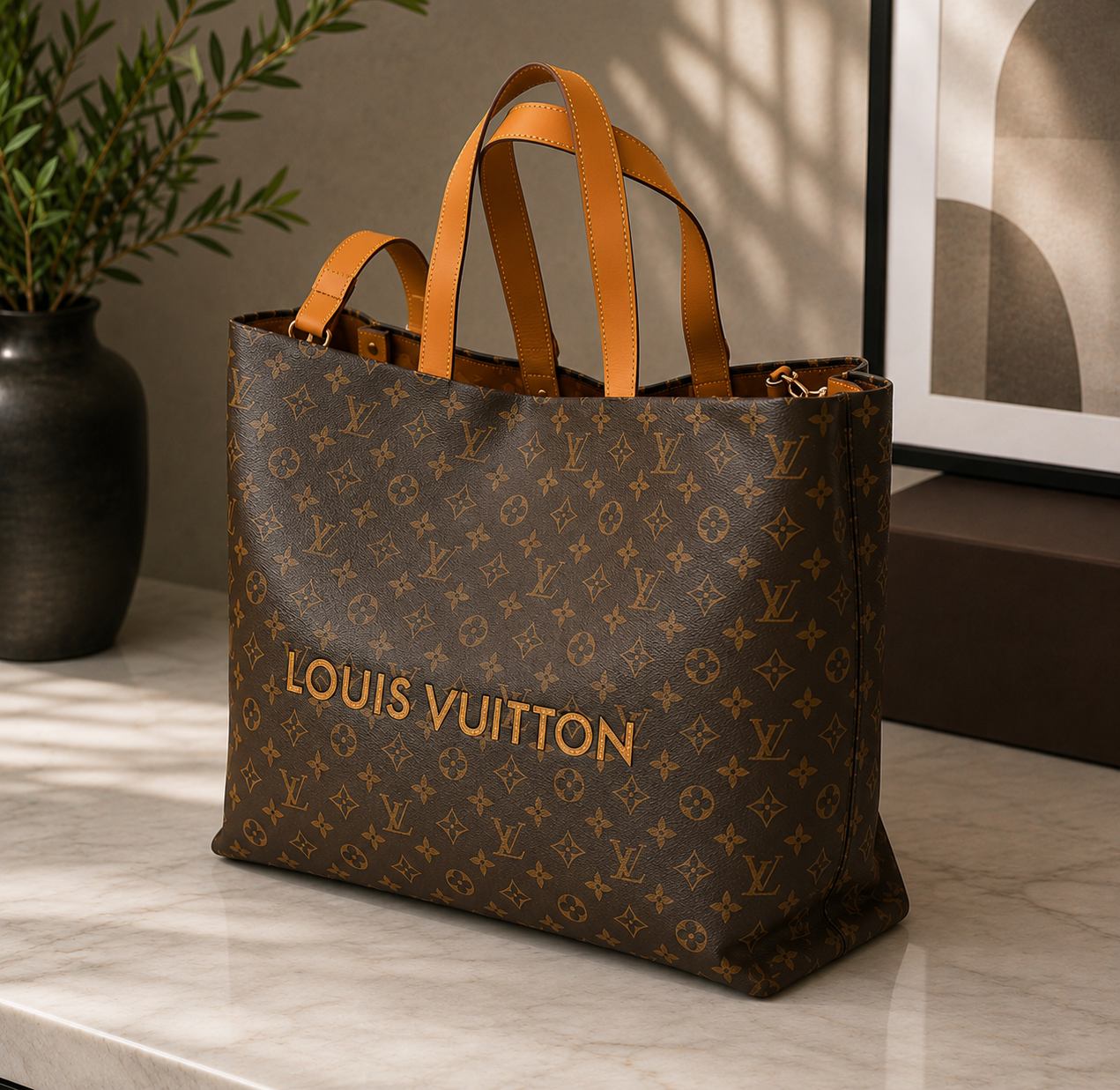 Large Monogram Tote Bag | Luxury Inspired Carryall | Oversized Everyday Shoulder Bag | Classic Pattern Travel Tote | Women’s Handbag