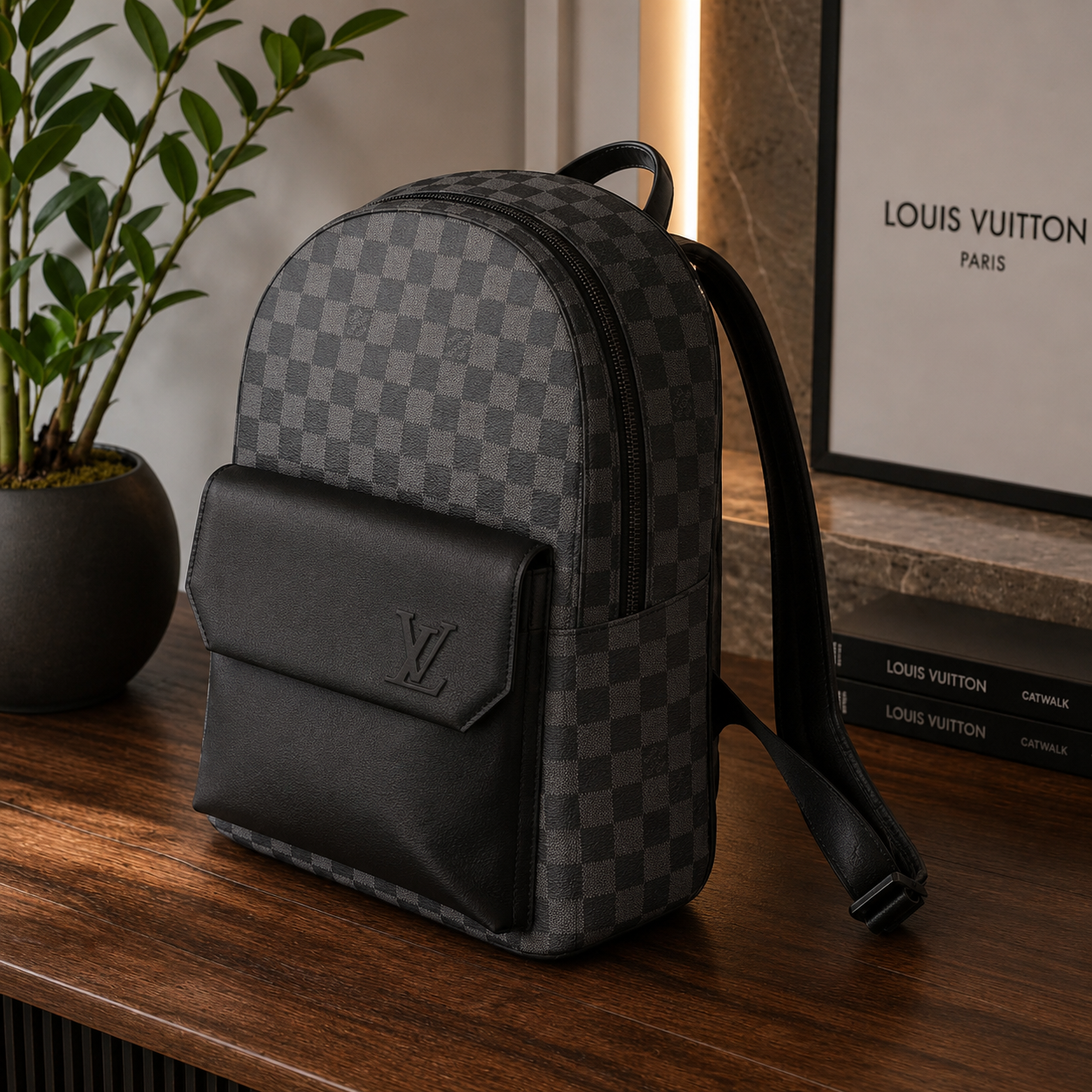 Checkered Pattern Backpack | Luxury Inspired Travel Bag | Black Gray Backpack | Unisex Everyday Backpack | Stylish Carry On Bag