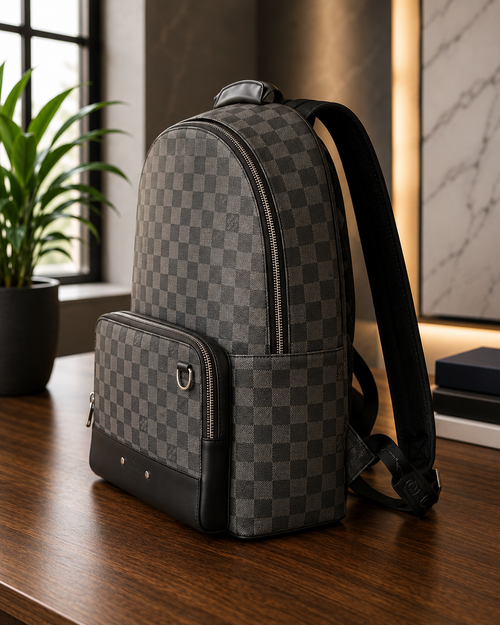 Checkered Backpack | Luxury Inspired Travel Backpack | Black Gray Pattern Bag | Unisex Everyday Backpack | Stylish Carry On Bag