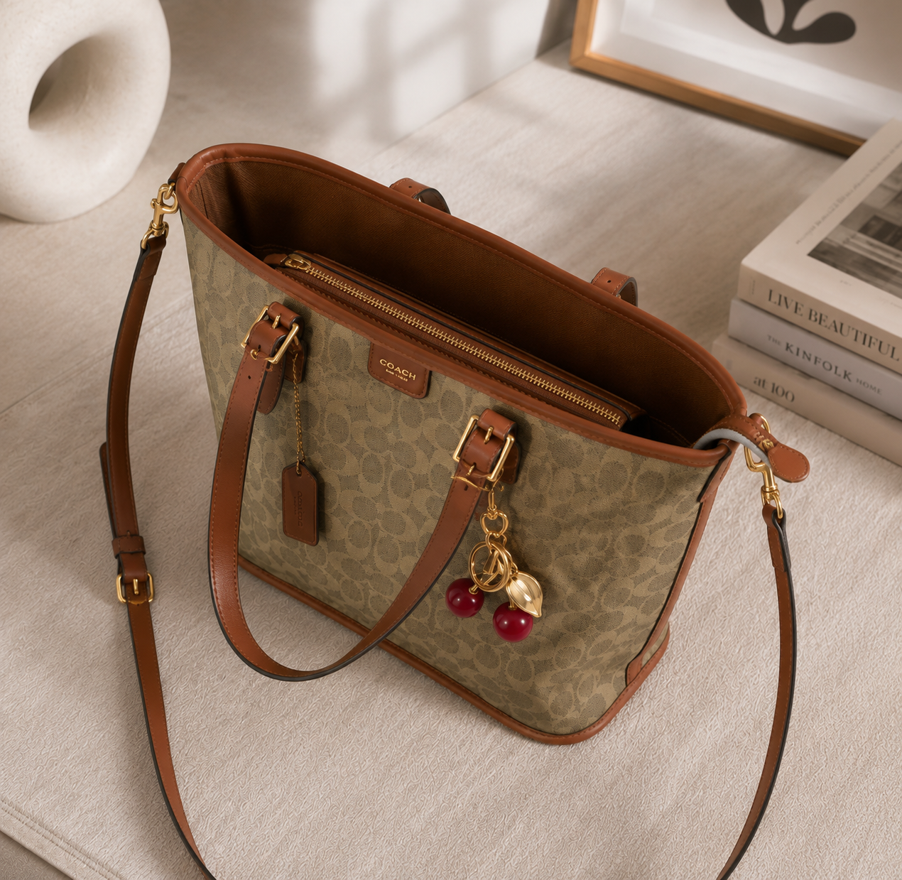 Signature Pattern Tote Bag | Luxury Inspired Shoulder Bag | Everyday Carryall Purse | Classic Monogram Style Handbag | Women’s Tote
