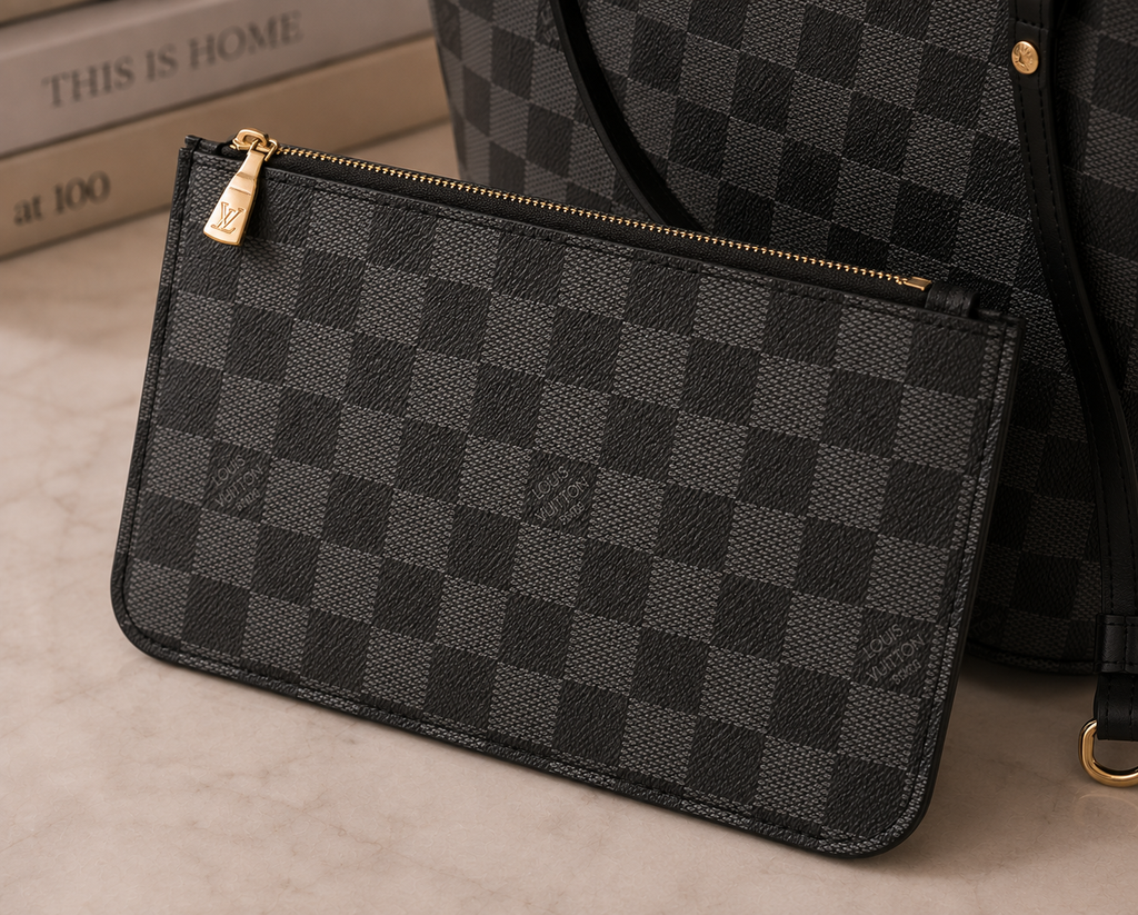 Black Monogram Tote Bag | Luxury-Inspired Shoulder Bag | Large Everyday Carryall Tote | Classic Pattern Handbag | Women’s Travel Purse