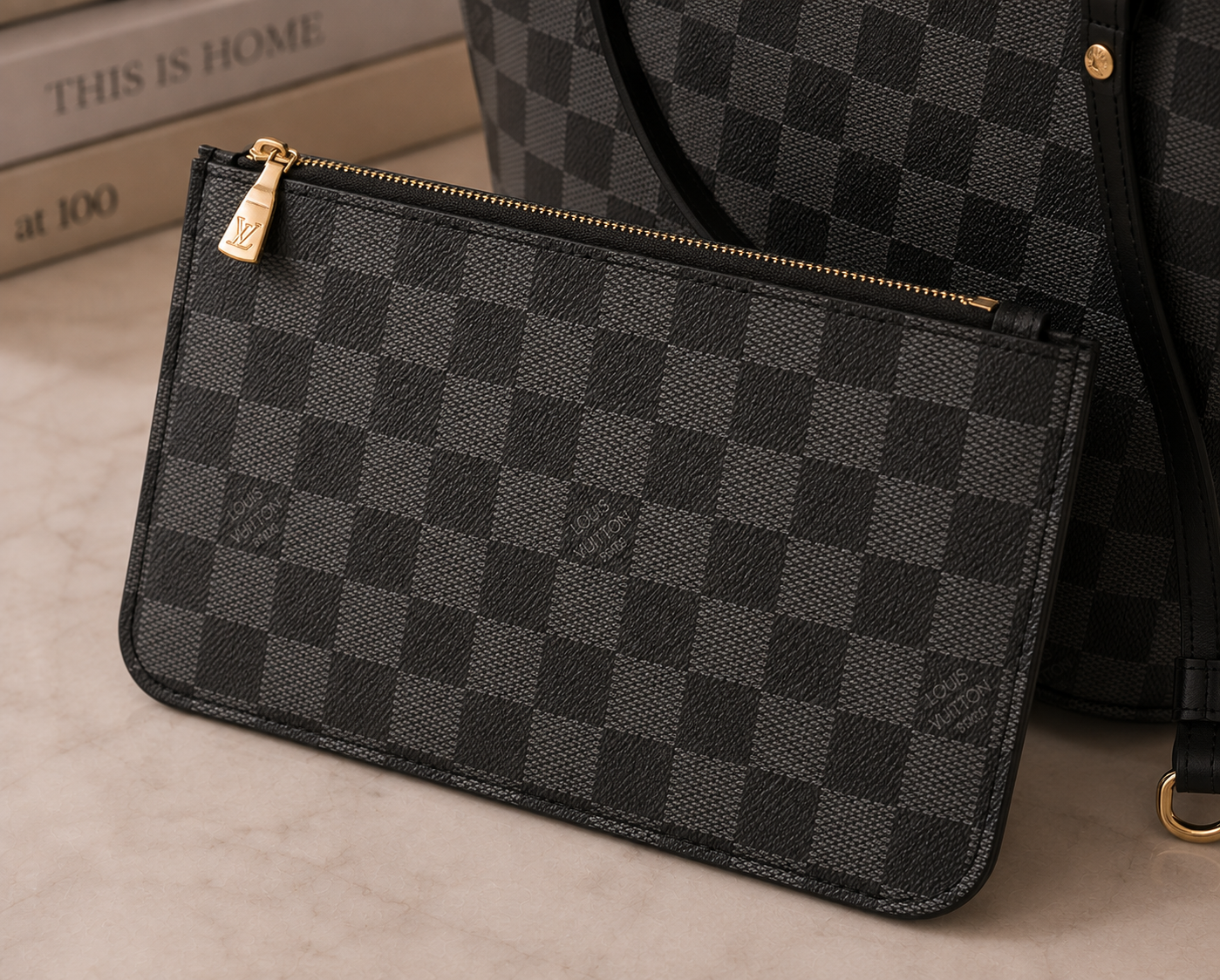 Black Monogram Tote Bag | Luxury-Inspired Shoulder Bag | Large Everyday Carryall Tote | Classic Pattern Handbag | Women’s Travel Purse