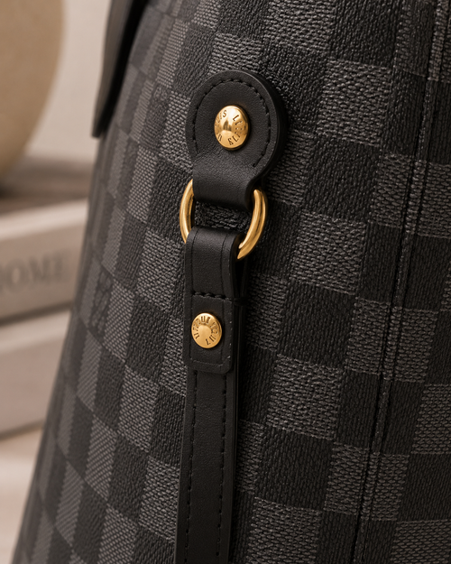 Black Monogram Tote Bag | Luxury-Inspired Shoulder Bag | Large Everyday Carryall Tote | Classic Pattern Handbag | Women’s Travel Purse