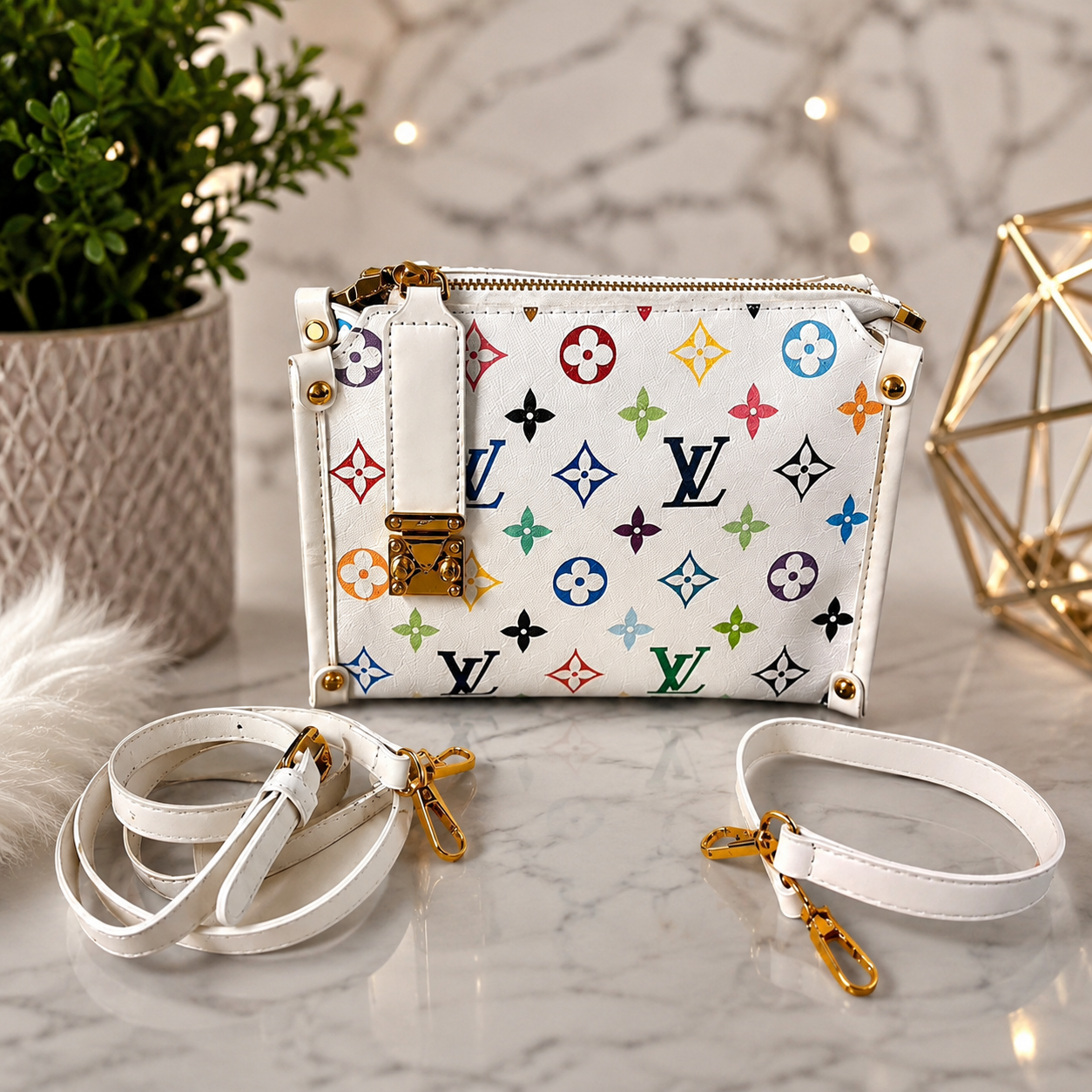 Multicolor Monogram Pouch Bag | Luxury Inspired Crossbody Purse | Colorful Pattern Shoulder Bag | Small Women’s Handbag | Trendy Everyday Bag