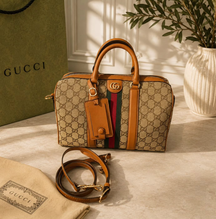 Signature Pattern Boston Bag | Luxury Inspired Handbag | Classic Travel Purse | Structured Top Handle Bag | Women’s Everyday Carryall