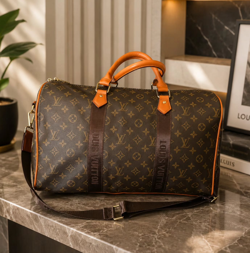Monogram Duffle Bag | Keepall Style Travel Bag | Luxury Inspired Weekender | Brown Carry On Bag | Unisex Overnight Travel Bag