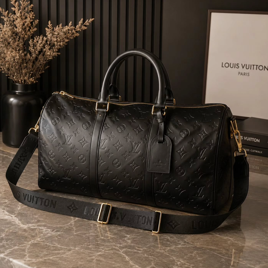 Monogram Shadow Duffle Bag | Black Embossed Travel Weekender | Luxury-Inspired Carry-On Bag | Overnight & Gym Duffle