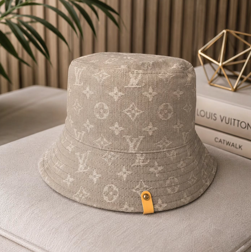 Light Gray Monogram Bucket Hat | Luxury Inspired Fashion Hat | Unisex Patterned Sun Hat | Trendy Streetwear Hat | Everyday Accessory