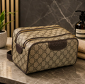 Signature Pattern Toiletry Bag | Luxury Inspired Travel Pouch | Brown Cosmetic Organizer | Unisex Toiletry Case | Travel Essentials Bag
